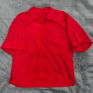 Vintage Red 90s Short Sleeve Button Up Shirt Normcore Preppy Top